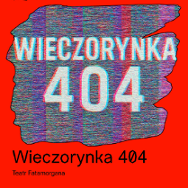 W czerwonej ramce wyciętej w nieregularny kształt znajduje się zdjęcie przedstawiające rozmyty obraz telewizora z tytułem wydarzenia. Na czerwonym tle poniżej powtórzona nazwa wydarzenia i twórcy uwzględnieni w treści artykułu.