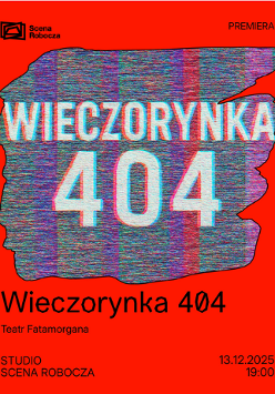 W czerwonej ramce wyciętej w nieregularny kształt znajduje się zdjęcie przedstawiające rozmyty obraz telewizora z tytułem wydarzenia. Na czerwonym tle poniżej powtórzona nazwa wydarzenia i twórcy uwzględnieni w treści artykułu.