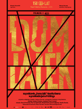 Na czerwonym tle złoty napis Dom lalek, na napisie czarne linie kojarzące się z kratą.