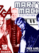 Na środku plakatu znajdują się cztery osoby. Zdjęcia kobiety i mężczyzny z lewej są zachowane w odcieniach czerwieni. Z prawej strony widać dwóch mężczyzn, których zdjęcia są przedstawione w odcieniach niebieskiego. W tle widać klawiaturę syntezatora oraz duży fragment koła zębatego. Po lewej stronie umieszczono ilustrację z gałązek związanych sznurem. Opócz tego widoczne są informacje o wydarzeniu zawarte w treści artykułu.