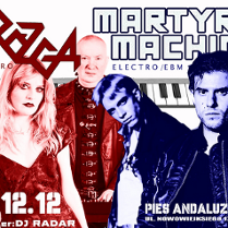 Na środku plakatu znajdują się cztery osoby. Zdjęcia kobiety i mężczyzny z lewej są zachowane w odcieniach czerwieni. Z prawej strony widać dwóch mężczyzn, których zdjęcia są przedstawione w odcieniach niebieskiego. W tle widać klawiaturę syntezatora oraz duży fragment koła zębatego. Po lewej stronie umieszczono ilustrację z gałązek związanych sznurem. Opócz tego widoczne są informacje o wydarzeniu zawarte w treści artykułu.