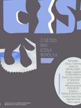 Plakat wydarzenia w odcieniach niebieskiego, szarości i beżu. Abstrakcyjne, wycinankowe kształty przypominające fragmenty liter i sylwetki ludzkie układające się w dynamiczną kompozycję. Pośrodku tytuł spektaklu oraz informacje o wydarzeniu, zawarte w treści artykułu.