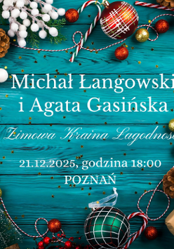 Tło grafiki przypomina drewno pomalowane na niebiesko. Wokół widać przedmioty związane ze Świętami Bożego Narodzenia jak bombki, szyszki, laski cukrowe, jarzębina, zapakowane prezenty i choinka. Na środku białe napisy informacujące o szczegółach wydarzenia, które są zawarte w treści artykułu.