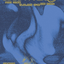 Plakat prezentujący niebieskie, rozmyte kształty. Wokół żółto-czarne napisy, będące szczegółami wydarzenia, które są zawarte w treści artykułu.