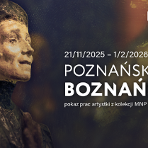 Na pierwszym planie z lewej strony widać rzeźbę przedstawiającą kobietę. Tło jest rozmyte utrzymane w cimnych barwach, przełamane jasną, żółto-zieloną i pomarańczową strugą światła. Z prawej strony informacje dotyczące wydarzenia zawarte w treści artykułu.