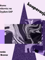 Plakat o nowoczesnej, kolażowej kompozycji w odcieniach fioletu, czerni i bieli. Głównym motywem są nakładające się na siebie geometryczne kształty - trójkąty, koła i prostokąty, wypełnione ziarnistymi teksturami oraz czarno-białymi, płynnymi wzorami przypominającymi dym. Wokół umieszczono czarne napisy. To szczegóły dotyczące wydarzenia zawarte w treści artykułu.