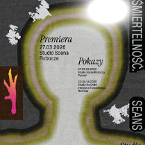 Plakat o mrocznej stylistyce. Centralnym punktem jest zarys popiersia postaci o nieokreślonej płci, wypełniony szarą teksturą i otoczony konturem w odcieniach zieleni i brązu. Na ciemnym tle wokół postaci rozmieszczono abstrakcyjne elementy: jaskrawą, różowo-pomarańczową sylwetkę ptasiej stopy, postrzępione białe kształty oraz jasny punkt światła w prawym górnym rogu. Wokół oraz na froncie widać czarne napisy, są to szczegóły na temat wydarzenia, zawarte w treści artykułu.