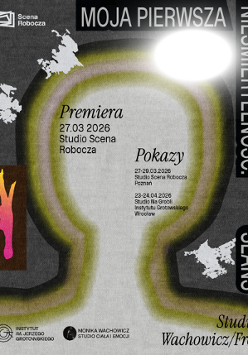 Plakat o mrocznej stylistyce. Centralnym punktem jest zarys popiersia postaci o nieokreślonej płci, wypełniony szarą teksturą i otoczony konturem w odcieniach zieleni i brązu. Na ciemnym tle wokół postaci rozmieszczono abstrakcyjne elementy: jaskrawą, różowo-pomarańczową sylwetkę ptasiej stopy, postrzępione białe kształty oraz jasny punkt światła w prawym górnym rogu. Wokół oraz na froncie widać czarne napisy, są to szczegóły na temat wydarzenia, zawarte w treści artykułu.