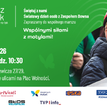 Plakat w zielonej kolorystyce z delikatnym motywem linii papilarnych i sylwetek motyli w tle. Prawą stronę grafiki zajmuje zdjęcie uśmiechniętej młodej kobiety w okularach, ubranej w ciemną, pikowaną kurtkę oraz kolorową czapkę i szalik w pasy. W dolnej części plakatu umieszczono logotypy organizatorów i partnerów medialnych. Z lewej strony zdjęcia umieszczono napisy. To szczegóły wydarzenia zawarte w treści artykułu.