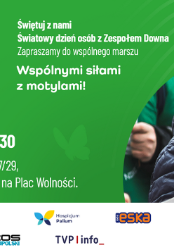 Plakat w zielonej kolorystyce z delikatnym motywem linii papilarnych i sylwetek motyli w tle. Prawą stronę grafiki zajmuje zdjęcie uśmiechniętej młodej kobiety w okularach, ubranej w ciemną, pikowaną kurtkę oraz kolorową czapkę i szalik w pasy. W dolnej części plakatu umieszczono logotypy organizatorów i partnerów medialnych. Z lewej strony zdjęcia umieszczono napisy. To szczegóły wydarzenia zawarte w treści artykułu.