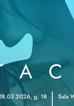 Plakat utrzymany w chłodnej, błękitno-turkusowej tonacji. W tle widoczny jest zarys profilu ludzkiej twarzy i szyi. Na froncie na dole tytuł wydarzenia i informacje zawarte w treści artykułu.