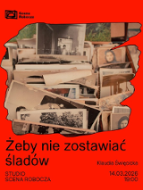 Na czerwonym tle zdjęcie wielu różnych fotografii w skrzynce. U dołu plakatu tytuł wydarzenia i inne informacje na jego temat.