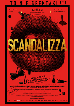 Na czerwonym tle zdjęcie ust oraz informacje na temat wydarzenia.