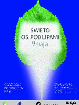 Głównym elementem graficznym jest duży, zielony liść lipy z jasnym, niemal białym środkiem, w którym umieszczono czarny napis z nazwą wydarzenia oraz datą 9 maja. Liść u dołu przechodzi w świetlistą smugę, przypominającą ogon komety. Poniżej na ciemnym, niebieskim tle informacje o wydarzeniu zawarte w treści artykułu.