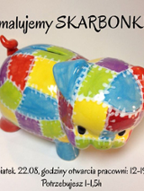 Plakat z ceramiczną skarbonką