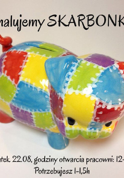 Plakat z ceramiczną skarbonką