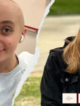 Plakat, który promuje koncert charytatywny, podczas którego będą zbierane pieniądze na leczenie młodej dziewczyny. Na plakacie dwa zdjęcia dziewczyny: przed i w trakcie leczenia.