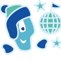 Kolorowa postać przedstawia dziecko ubrane w zimową czapkę i rękawiczki. Obok ikonka globusu, na którego biegunie wbito flagę.