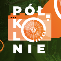 Napis o treści półkolonie, w którym litera o została wystylizowana na koło roweru.