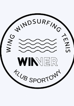 Logo z napisem klub sportowy winner, wpisane w koło z rysunkiem fal w jego centralnej części.