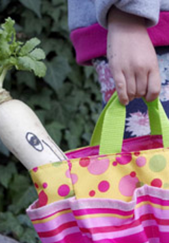 pomalowana rzodkiew w kolorowej torbie