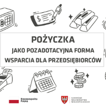 Grafika promocyjna bezpłatnego szkolenia pod tytułem "Pożyczka, jako pozadotacyjna forma wsparcia dla przedsiębiorców", szkolenie odbędzie 24 listopada 2023 r. na platformie Zoom.