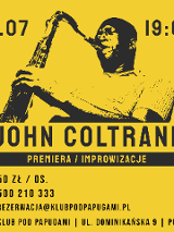 Na żółtym tle grafika saksofonisty na niej napisy, które informują o wydarzeniu.