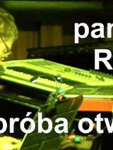 Mężczyzna siedzi tyłem do obiektywu. Gra na pianinie elektrycznym.