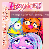 Plakat, kolorowe rysunki różnych twarzy, napisy informaujące o wydarzeniu