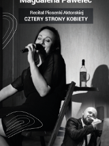 Czarno-biały plakat wydarzenia - zdjęcie śpiewającej Magdaleny Pawelec. W prawym dolnym rogu zdjęcie mężczyzny.