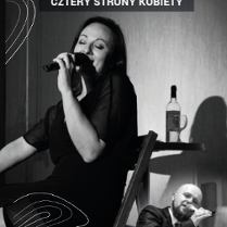 Czarno-biały plakat wydarzenia - zdjęcie śpiewającej Magdaleny Pawelec. W prawym dolnym rogu zdjęcie mężczyzny.