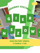 Plansza gry."Rodzinny Festiwal Gier Planszowych. Dom Kultury Orbita, 27 marca 11:00."