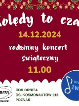 Na bordowym tle napisy informujące o wydarzeniu, w dolnym rogu logo Otwartych Dźwięków.