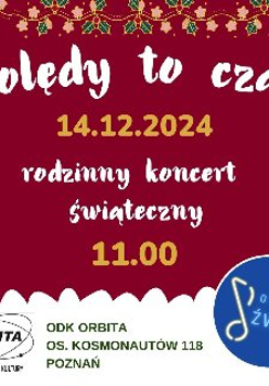 Na bordowym tle napisy informujące o wydarzeniu, w dolnym rogu logo Otwartych Dźwięków.