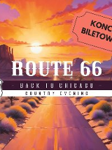 Grafika, droga ciągnąca się przez pola, w tle zachodzące słońce, duży napis Route 66 - Nashville, koncert biletowany.