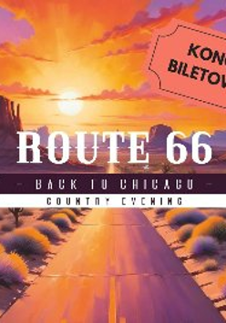 Grafika przedstawie drogę nr 66 w Stanach Zjednoczonych. Na horyzoncie rozpościera się krajobraz pustynny z górami. Na niebie zachodzi słońce.