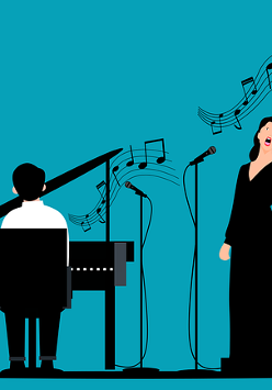 Wokalistka i pianista przy fortepianie.