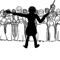 Rysunek dyrygenta i orkiestry.