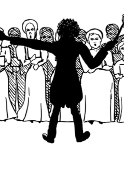 Rysunek dyrygenta i orkiestry.