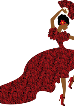 Rysunek tancerki flamenco w czerwonej sukni.