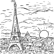 Szkic Paryża z wieżą eifla.
