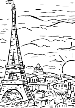Szkic Paryża z wieżą eifla.