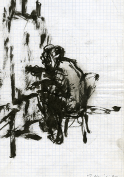 rysunek - na biały tle kartki w kratkę czarna abstrakcja