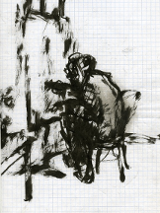 rysunek - na biały tle kartki w kratkę czarny rysunek