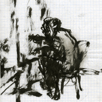 rysunek - na biały tle kartki w kratkę czarny rysunek