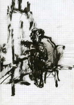 rysunek - na biały tle kartki w kratkę czarny rysunek