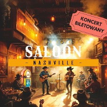 Zdjęcie przedstawia wnętrze tętniącego życiem salonu o tematyce nawiązującej do Nashville. Salon jest przytulnie oświetlony ciepłym światłem, tworzącym zapraszającą atmosferę. W centrum znajduje się zespół z kilkoma muzykami grającymi na instrumentach, prawdopodobnie wykonujący muzykę country zważając na tematykę Nashville. Muzycy i niektórzy z klientów noszą kapelusze kowbojskie, dodając do zachodniego klimatu. Na stolikach siedzą ludzie, niektórzy piją i bawią się podczas występu.