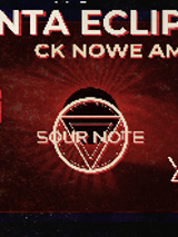 Plakat utrzymany jest w kosmicznej, zaćmieniowej stylistyce, z ciemnym, czerwonawym tłem, co może sugerować mroczny lub klimatyczny charakter wydarzenia.