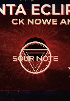 Plakat utrzymany jest w kosmicznej, zaćmieniowej stylistyce, z ciemnym, czerwonawym tłem, co może sugerować mroczny lub klimatyczny charakter wydarzenia.