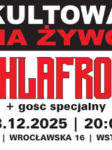 Plakat koncertu zespołu Schlafrock w klubie Kultowa, zapowiadający występ na żywo 13.12.2025 o 20:00 z udziałem specjalnego gościa; wstęp wolny.